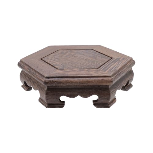 Furniture Wooden Display Stand Base Oriental Wood Round Pedestal Vintage Ebony Vase Lamp Teapot Base for Classy Crafts Statue Home Decoration, 4.84" Inner Diameter - size: Hexagon; 4.72"