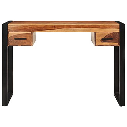 Industrial Writing Desk with Drawers, Solid Acacia Wood Home Office Workstation, Powder-Coated Steel Frame, Compact Study Computer Desk, 43.3 x 19.7 x 30.3 Inch