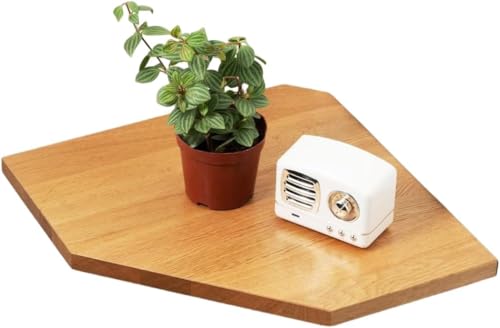 Corner Wall Shelf, Corner Floating Shelf Solid Oak Wood Display Shelf with Wire Hole Small Plant for Kitchen Living Room - color: Natural Wood, size: 13.2inch