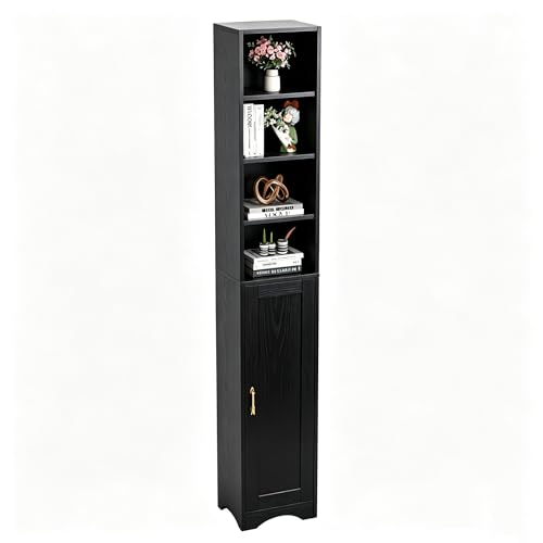 VECELO 71” Freestanding Storage Cabinet with 6 Removable Shelves, Bottom Closed Compartment, Elevated Dust-Resistant Base, Adjustable Organizer for Home-Black - color: Black