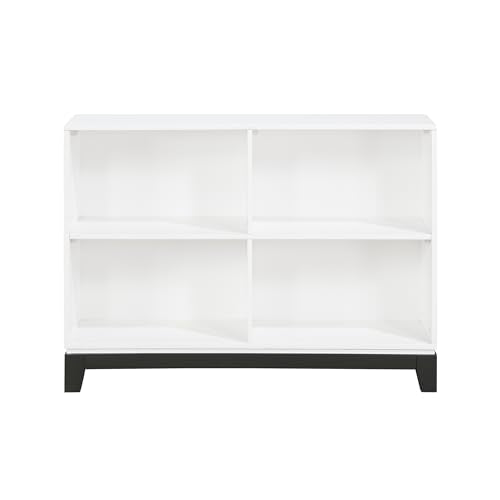 Lexicon Cube Bookshelf, 2 Tier 4-Cube Low Bookcase, Display Cabinet with Legs, Wood Book Shelf Organizer Storage Shelf, Book Shelves for Bedroom, Living Room, Office, White and Metallic Gray - color: White, style: 4 Cube Bookcase