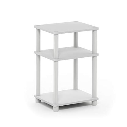 Furinno JUST Side Table, 3-Tier End Table, Open Shelves Night Stand, Bedside Table, Toolless Assembly, for Living Room, Bedroom, Bathroom, White(Espresso) - color: White/Espresso, size: 3-Tier, Round Pole, style: 1-Pack