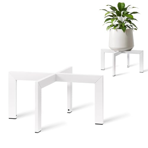 Plant Stand Indoor Outdoor,Metal Mid-Century Pot Stand,Modern Plant Holder Rattan Flower Plant Stool,Low Short Plant Stands for Indoor Fit 5-12 Inch Pot,White(Pot & Plant Not Included) - color: White