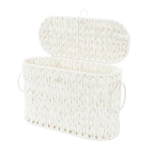 Coeusy Toilet Paper Basket,Wicker Toilet Paper Storage with Lid,Decorative Boho Wicker Basket for Bathroom,Free Standing-Cream White - color: Cream White