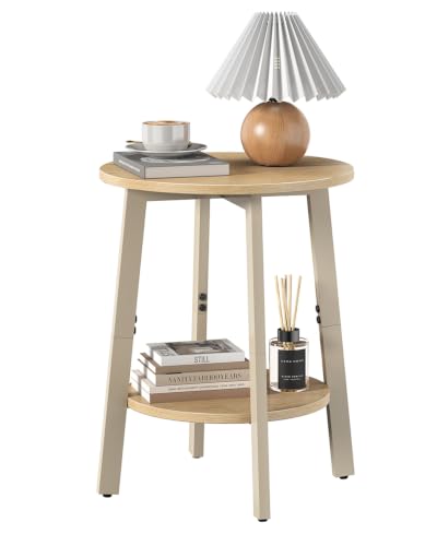 sthmec Side Table, Small Round End Table with Storage Shelf for Small Space, 2-Tier Bedside Table Sofa Couch Table, Round Accent Table Nighstands for Living Room, Bedroom, Natural - color: Natural