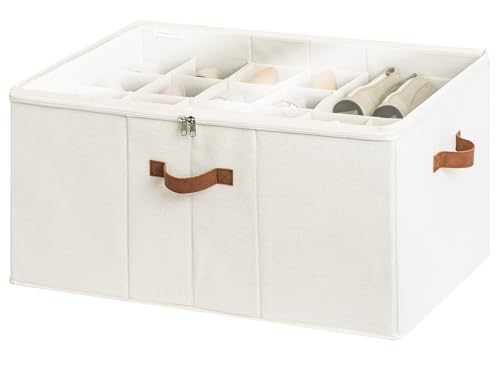 StorageWorks 24-Pair Large Closet Shoe Organizer, Adjustable Divider, Beige | Holds up to 24 Pairs, Foldable, Clear Lid, Reinforced Handles, Fits Sneakers, Boots & Heels, For Living Room, Bedroom - color: Beige, size: Large