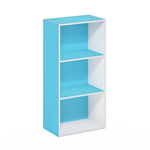 Furinno Luder 3-Tier Open Shelf Bookcase, Light Blue/White - color: White/Light Blue, size: 3-Tier, 9.3 x 16 x 31.4
