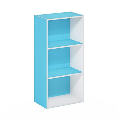 Furinno Luder 3-Tier Open Shelf Bookcase, Light Blue/White - color: White/Light Blue, size: 3-Tier, 9.3 x 16 x 31.4