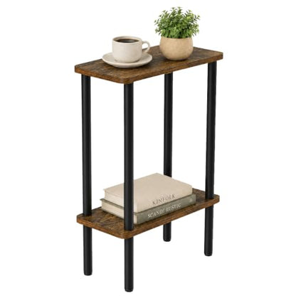 THUMEYE Narrow Side Table 7" Wide, 2 Tier Skinny End Table with Wood Legs, Slim Nightstand/Bedside Table for Small Spaces, with Adjustable Feet, 15.7" L x 20.6" H - color: Rustic Brown, size: 2-Tier