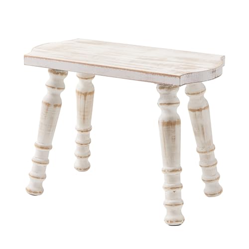 100% Solid Wooden Stool, Farmhouse Wood Step Stool for Adults, Rustic Plant Stool, Vintage Small Stools for Bathroom, Kitchen, Bedroom, Plant Stand, Home Decor
