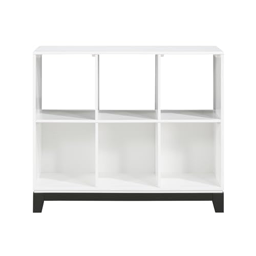 Lexicon Cube Bookshelf, 2 Tier 6-Cube Low Bookcase, Display Cabinet with Legs, Wood Book Shelf Organizer Storage Shelf, Book Shelves for Bedroom, Living Room, Office, White and Metallic Gray - color: White, style: 6 Cube Bookcase