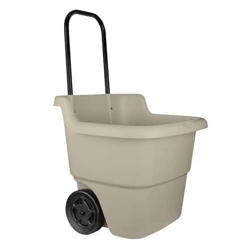 Suncast Garden Cart on Wheels, Taupe 15.5-Gallon Resin Outdoor Utility Yard Cart for Seniors, Lightweight 2 Wheel Wheelbarrow with Easy Mobility for Gardening, Firewood & Laundry, Made in the USA - size: 1 Pack