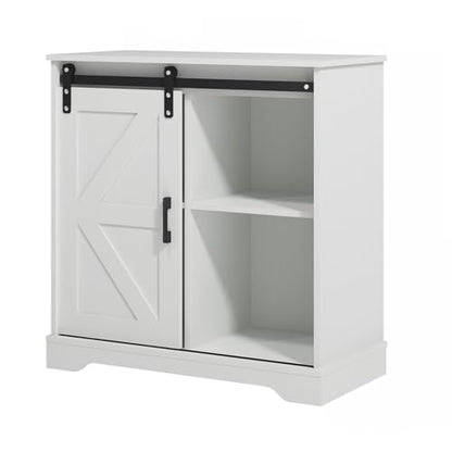 Panana Sliding Barn Door Buffet Sideboard Storage Cabinet Coffee Bar Kitchen Farmhouse Style (White) - color: White