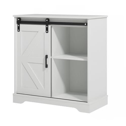 Panana Sliding Barn Door Buffet Sideboard Storage Cabinet Coffee Bar Kitchen Farmhouse Style (White) - color: White