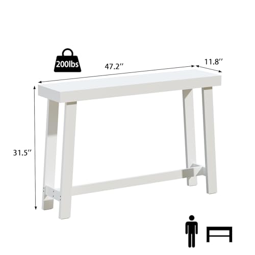 47-Inch Narrow Console Table, Entryway Sofa Table for Hallway,White | 100% Natural Bamboo slim profile, reinforced angled frame versatile wall-side placement - color: White, style: Classic