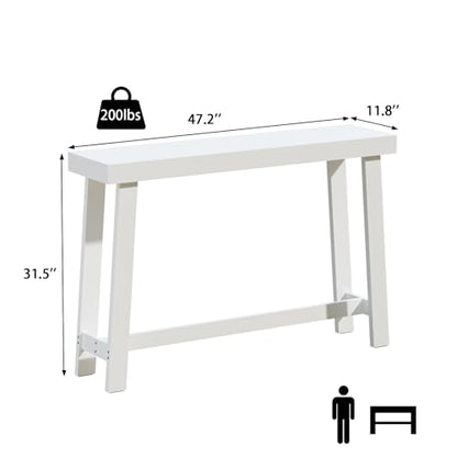 47-Inch Narrow Console Table, Entryway Sofa Table for Hallway,White | 100% Natural Bamboo slim profile, reinforced angled frame versatile wall-side placement - color: White, style: Classic