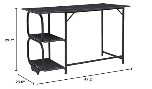 Anivia Gaming Computer Desk, Small Home Office Desk with 2 Storage Shelves, 47" Writing Desks Industrial Simple Style Wood Table Metal Frame for PC Laptop Notebook（Black） (47-B) - color: Black Marbling