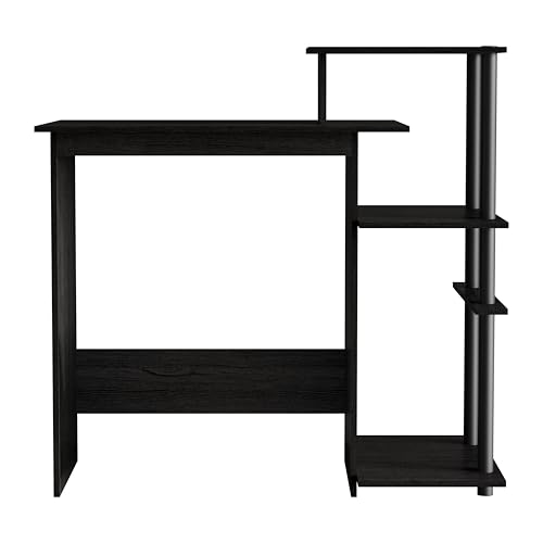 Elegance Writing Desk with Multi-Tier Open Shelves, Study Computer Desk for Home Office, Black - color: Black