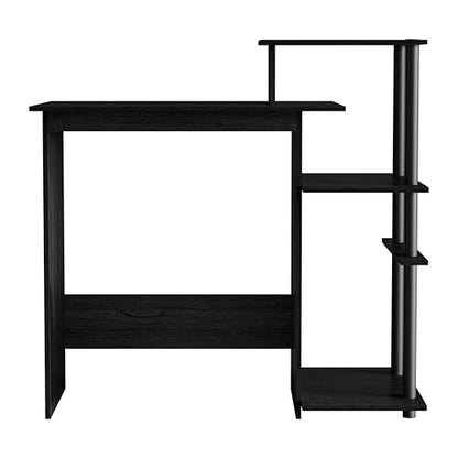 Elegance Writing Desk with Multi-Tier Open Shelves, Study Computer Desk for Home Office, Black - color: Black