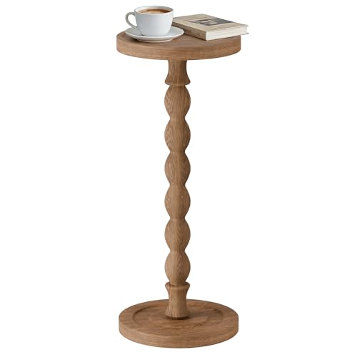 Rubber Wood Round Side Table, Solid Wood Small Drink Table for Small Spaces, Modern Accent Tables, End Tables for Living Room, Bedroom and Office (Brown, 9.4 Inch) - color: Brown