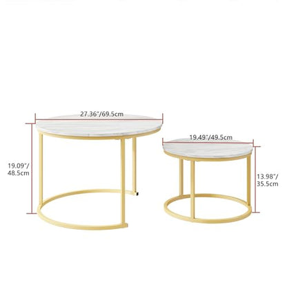 HOJINLINERO Round Coffee Table,Nesting Coffee Table Set of 2,Golden,Large | Center Table for Living Room,Bedroom,Office,Home Small Space,Stacking Side Tables,Sturdy and Easy Assembly,Wood Desktop - color: Gold/Yellow, size: Large