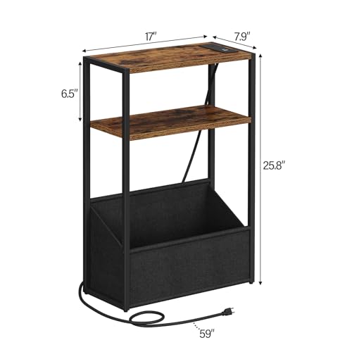 TUTOTAK Keep Phones Charged & Books Organized with Slim 3-Tier Side Table with Charging Station for Living Room Bedroom TB01BB095 - color: Brown