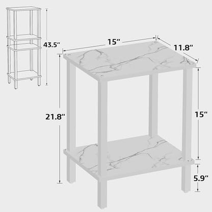 TUTOTAK End Table, Set of 2, Side Table, Nightstand, 2-Tier Storage Shelf, Sofa Table for Small Space, Living Room, Bed Room TB01BMW035 - color: Marble White