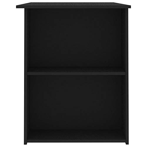 Black Engineered Wood Computer Desk with Two Built-in Shelves, Compact Modern Workspace for Home Office, Durable Storage Solution - color: Black