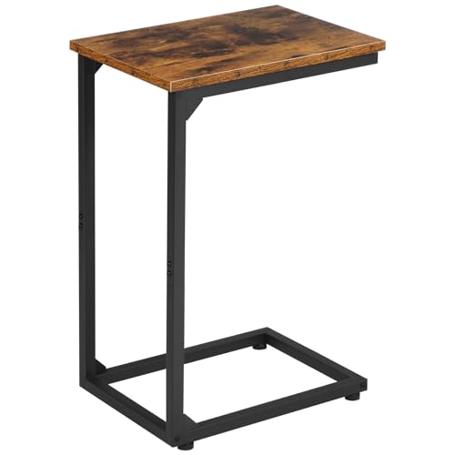 AMHANCIBLE C Shaped End Table, Slide Under Couch Table for Sofa, TV Tray Snack Table, Small Side Table for Small Space, Living Room, Brown HET02CBR1 - color: Rustic Brown