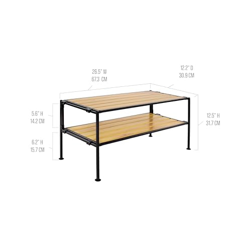 2-Tier Stackable 2" Slat Steel Frame Shoe Rack, 26.5" W x 12.2" D, Aspen | Interlocking modular design maximizes storage while the sturdy steel frame holds up to 9 pairs of shoes (Patented Design) - color: Countryside Aspen Slat, size: 2-Tier