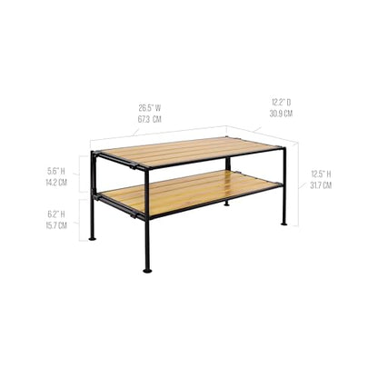 2-Tier Stackable 2" Slat Steel Frame Shoe Rack, 26.5" W x 12.2" D, Aspen | Interlocking modular design maximizes storage while the sturdy steel frame holds up to 9 pairs of shoes (Patented Design) - color: Countryside Aspen Slat, size: 2-Tier