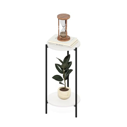 Furinno BESI Plant Stand Indoor, 2-Tier Round Plant Shelf, Metal Flower Pot Plant Stand, Balcony, Patio, Garden, White - color: White/Black