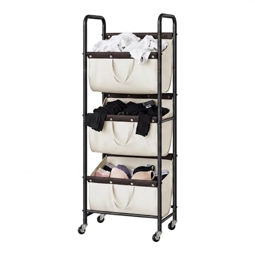 GRANNY SAYS 3 Tiered Laundry Sorter, Narrow Hamper Cart with Wheels, Beige - color: Beige