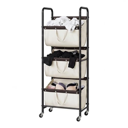 GRANNY SAYS 3 Tiered Laundry Sorter, Narrow Hamper Cart with Wheels, Beige - color: Beige