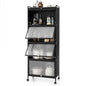 LDAILY 5-Tier Kitchen Storage Cabinet, Mobile Microwave Stand with Metal Frame, Double Anti-toppling Device, 4 Rolling Casters, Freestanding Bakers Rack for Kitchen, Dining Room, Living Room (Black) - color: Black