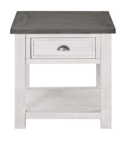 Martin Svensson Home Monterey Solid Wood End Table White with Grey Top | Farmhouse Rustic, Coastal Side Table, Drawer and Storage Shelf - color: White and Grey