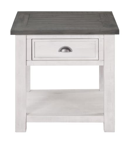Martin Svensson Home Monterey Solid Wood End Table White with Grey Top | Farmhouse Rustic, Coastal Side Table, Drawer and Storage Shelf - color: White and Grey