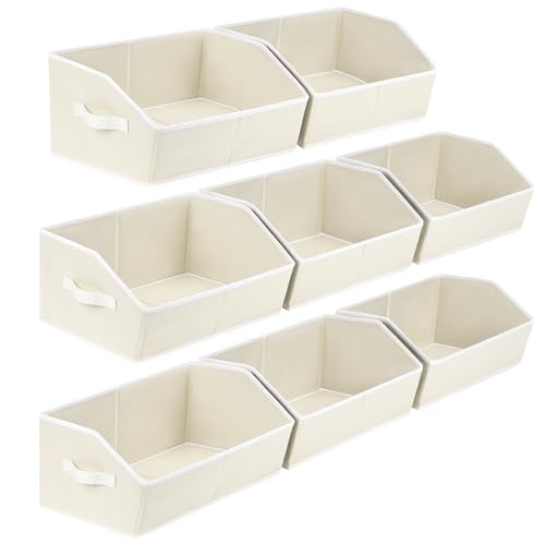 Closet Organizers and Storage Bins - Large Fabric Storage Bins, Decorative Storage Baskets for Organizing, Trapezoid Foldable Basket for Clothes, Books, Home, 8 Pack, Beige - color: Beige, size: Large -8 Pack