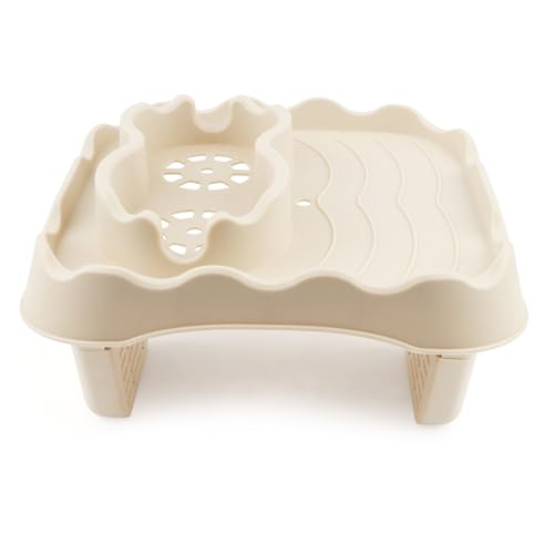 Hot Tub Table Tray Fits Width 6.7-7.8in Inflatable Spa/Pool,Beige | Foldable Hot Tub Side Table,Drink Caddy with 2 Cup Holders and Drain Holes,Non-Slip Rubber for Drinks,Phones & Snacks - color: Ivory