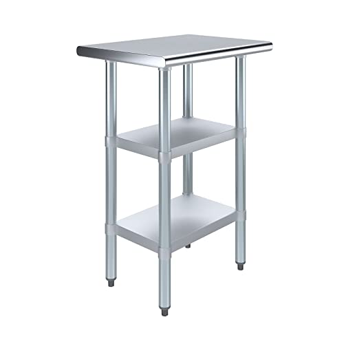 Stainless Steel Work Table with 2 Shelves | Metal Utility Table | Commercial & Residential NSF Utility (Stainless Steel Table with 2 Shelves, 24" Long x 18" Deep) - size: 24" Long x 18" Deep
