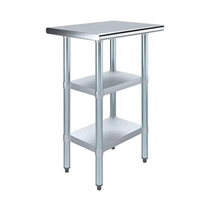 Stainless Steel Work Table with 2 Shelves | Metal Utility Table | Commercial & Residential NSF Utility (Stainless Steel Table with 2 Shelves, 24" Long x 18" Deep) - size: 24" Long x 18" Deep