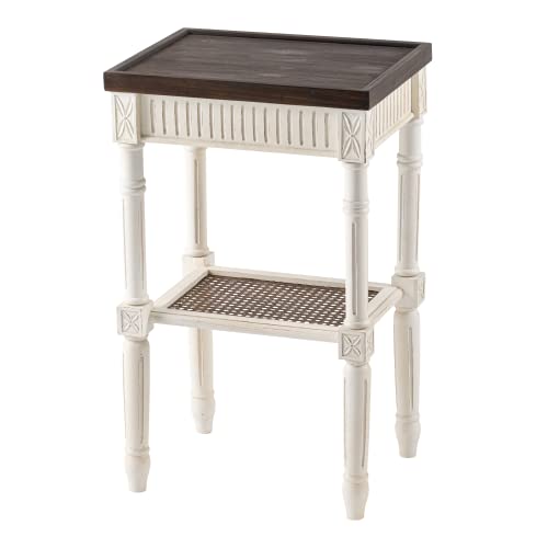 COZAYH End Table 2-Pack - French Country Tray Top - Rustic White | Engineered Wood, 17 x 13 x 28.25 in, 35 lb Capacity, Wicker Pattern Shelf, Distressed Finish, Indoor Use - color: White, size: 2-Pack