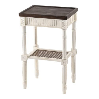 COZAYH End Table 2-Pack - French Country Tray Top - Rustic White | Engineered Wood, 17 x 13 x 28.25 in, 35 lb Capacity, Wicker Pattern Shelf, Distressed Finish, Indoor Use - color: White, size: 2-Pack