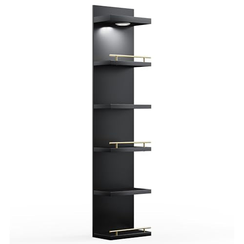 REIBII 6 Tier Wall Shelf Unit, Black Lack Shelf, Vanity Floating Shelves with LED Light, Versatile Floating Shelves for Bedroom, Living Room, Office - color: Black, size: 6 Tier (1-Pack)
