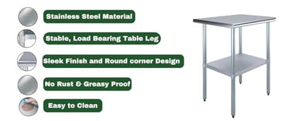 NSF Certified Heavy Duty Stainless Steel Prep Table for Home & Commercial Use with Galvanized Shelf, Legs, & Optional Wheels - size: 36x16