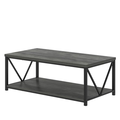 EXCEFUR Coffee Table, Rustic Wood and Metal Living Room Table, Industrial Rectangle Center Table with Storage Shelf, 47 Inch Grey - color: Grey, size: 47 inch