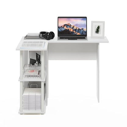 Furinno Abbott L-Shape Desk with Bookshelf, 41.14 (W) x 28.94 (H) x 34.45 (D) inches, White/White - color: White/White, style: Plastic Poles