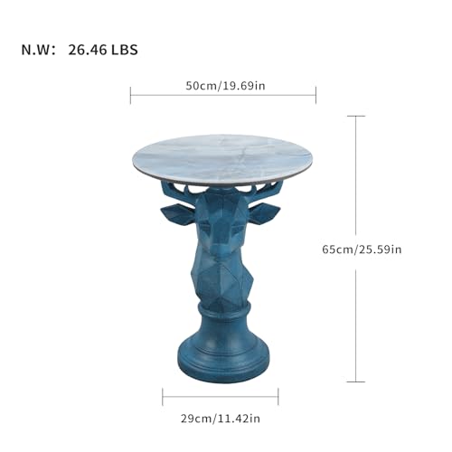 Modern Deer Head Sculpture Side Table, Round Metal End Table with Geometric Animal Base, Industrial Accent Table for Living Room, Bedroom, Office, Dark Bronze Finish - color: Deer - Blue Geometric