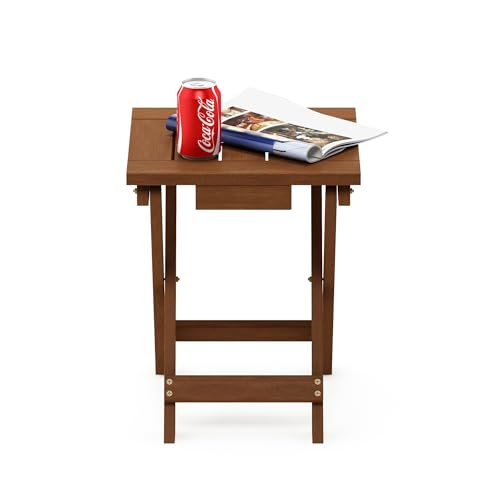 Furinno TIOMAN Folding Outdoor Side Table, Wooden Patio End Table for Garden, Porch, Balcony, Teak Oil, Light Wood - size: 13.7"D x 14.1"W