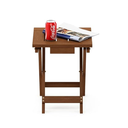 Furinno TIOMAN Folding Outdoor Side Table, Wooden Patio End Table for Garden, Porch, Balcony, Teak Oil, Light Wood - size: 13.7"D x 14.1"W